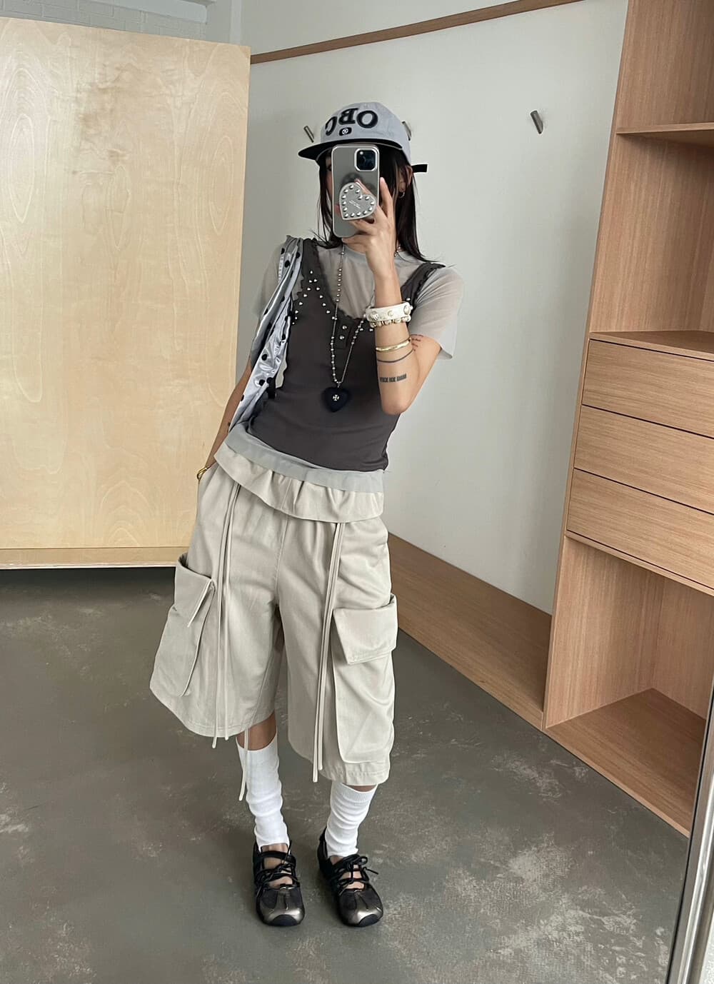okaaay 뒤집다 측면 미학 여름 새로운 캐주얼 레이스업 워크웨어 바지 아메리칸 로우 웨이스트 넓은 다리 오부 바지 상세 이미지 15
