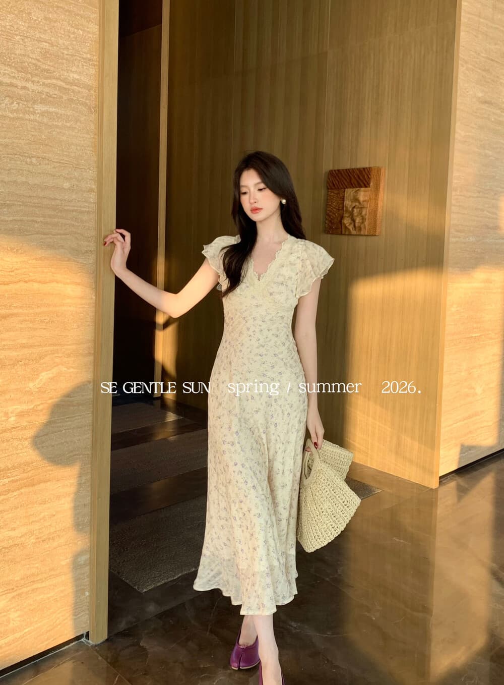 2026 여름 새로운 한국 스타일 꽃무늬 여성 드레스 여름 레이스 레이스 패치워크 프린트 허리 수축 슬림해 보이는 중간 길이 스커트 상세 이미지 14