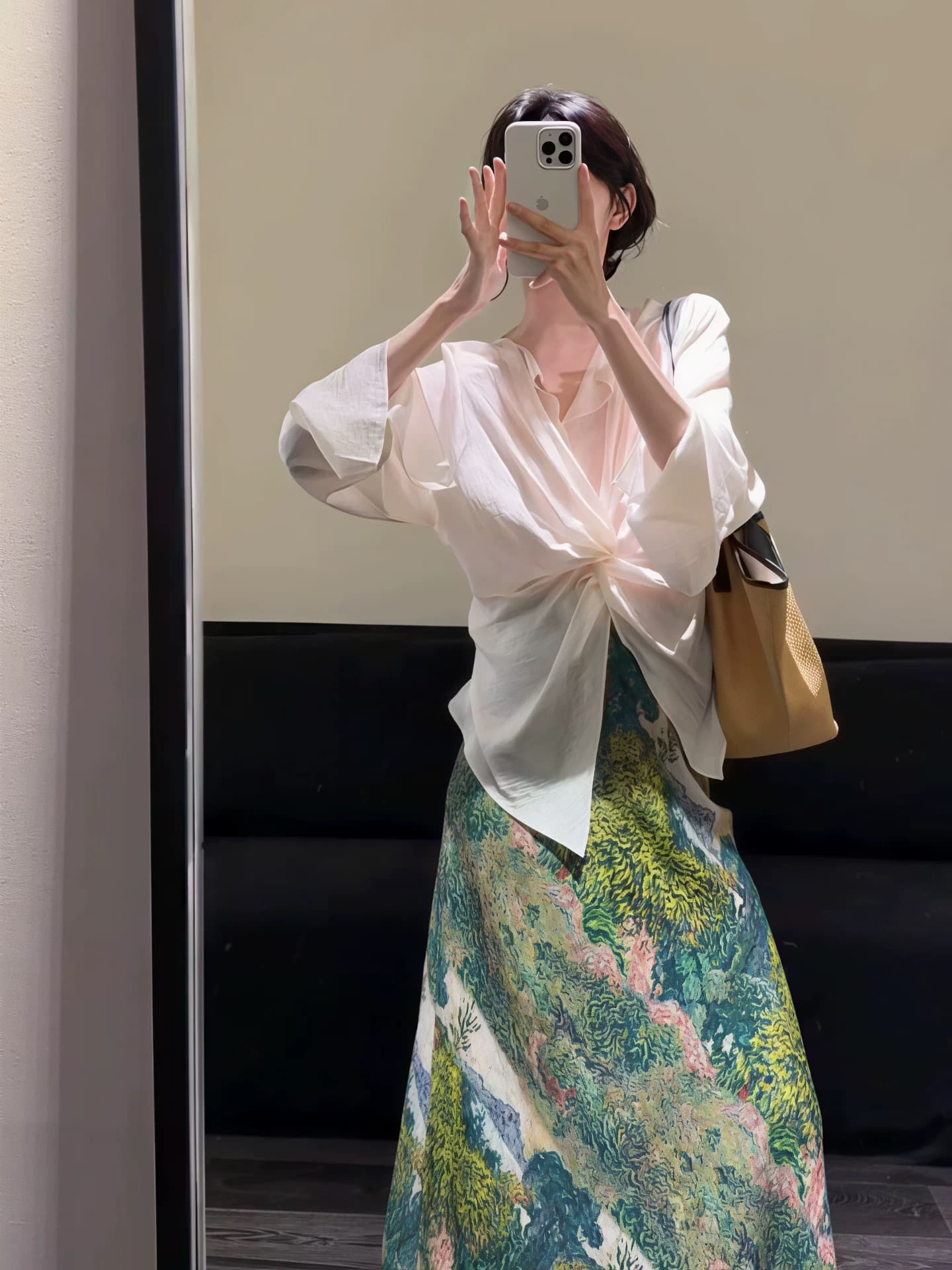 봄 여름 새로운 품격 우아함 프린트 반신 스커트 고급 슬림해 보이는 인어 꼬리 롱 스커트 상세 이미지 2