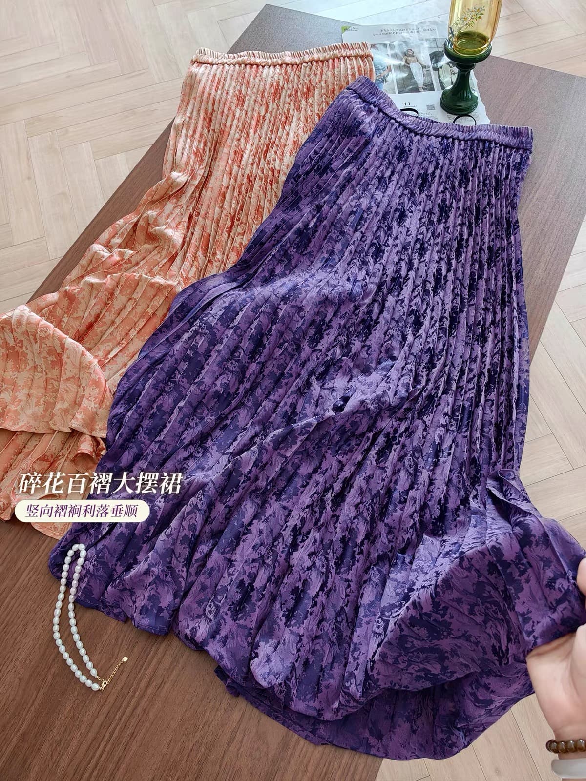 2026 가을 겨울 萣 시스템 전신 꽃 무거운 작업 플리츠 인어 꼬리 좋은 Pleat 패치워크 품격 밴딩 플리츠 스커트 여성 상세 이미지 2