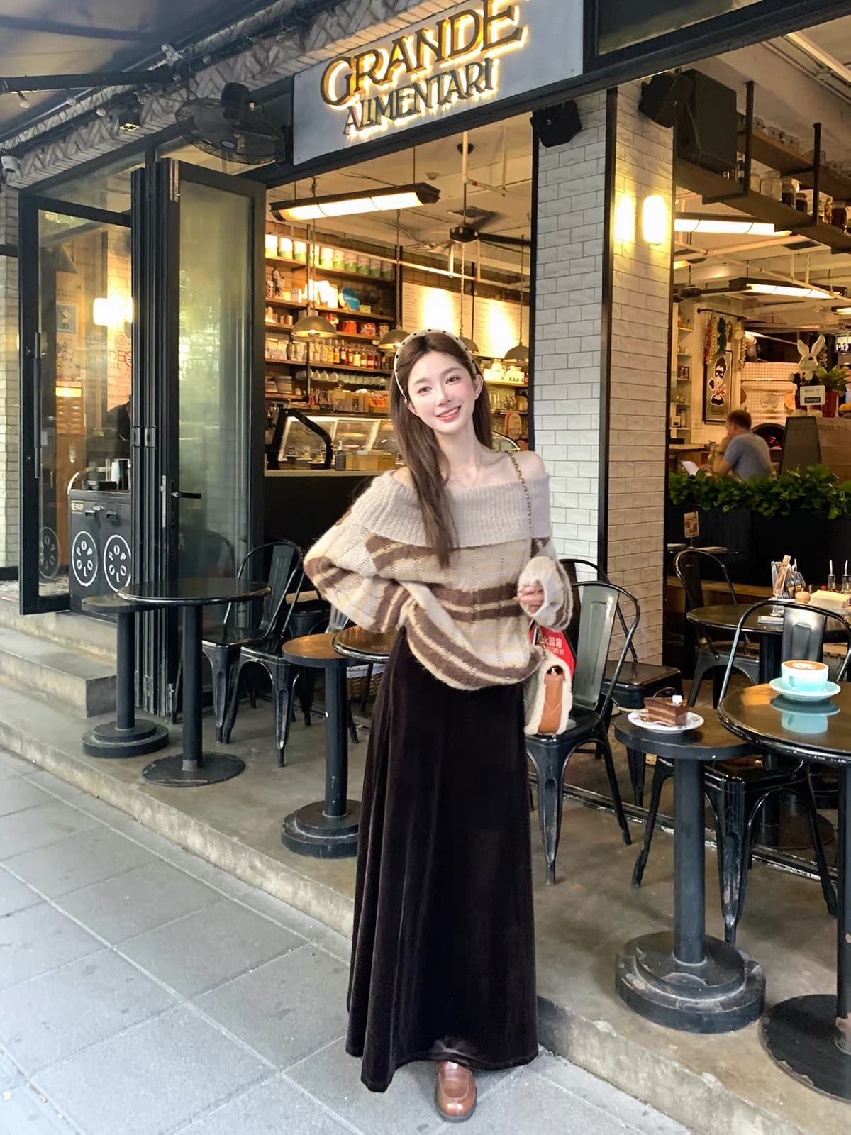 첸 대 유 고급 센스 자이언트 잘 생긴 ~ 중 금사 벨벳 롱 스커트 여성 가을 겨울 하이웨이스트 슬림해 보이는 한 마디 도루 가을 센스 반신 스커트 상세 이미지 4