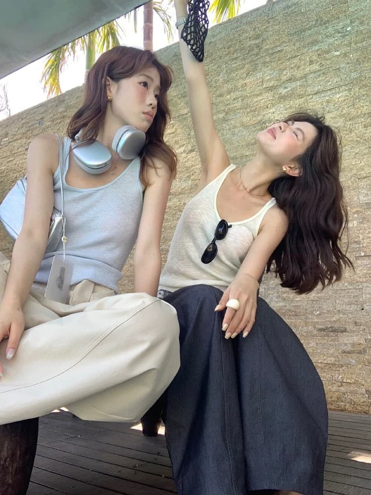 아메리칸 핫걸 빨간색 u 칼라 니트 캐미솔 여름 표지 대리인 우유 인사이드 가져 가라. 몸매 가꾸기 외출용 민소매 맨위 이미지 3