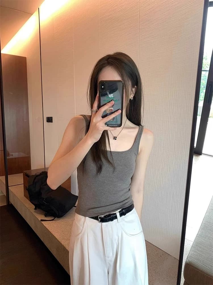 우유 화이트 광장 넥타이 가슴 패드 캐미솔 여름 몸매 가꾸기 표지 대리인 우유 만나는 인사이드 가져 가라. 민소매 외출용 맨위 이미지 2
