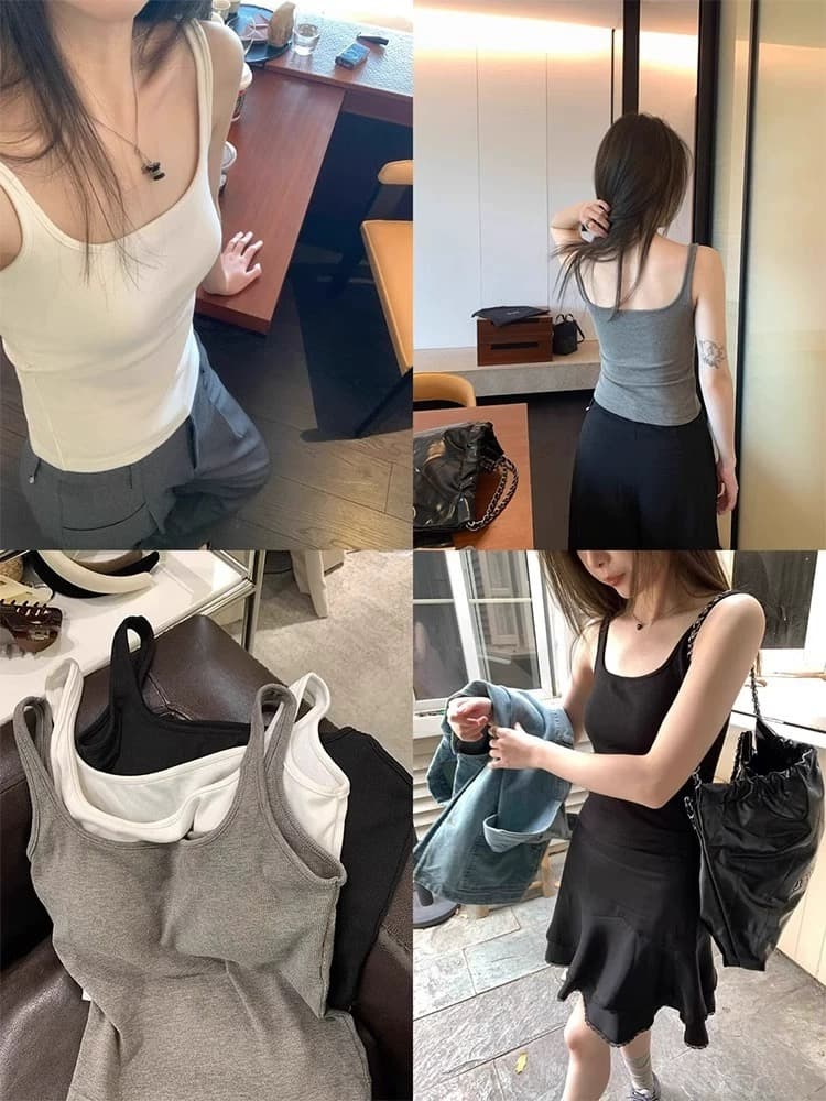 우유 화이트 광장 넥타이 가슴 패드 캐미솔 여름 몸매 가꾸기 표지 대리인 우유 만나는 인사이드 가져 가라. 민소매 외출용 맨위 상세 이미지 6