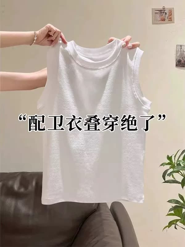 스택 착용 유물 인사이드 가져 가라. 여성 누출 칼라 흰색 가장자리 민소매 기본 셔츠 화이트 작은 스탠드 칼라 만나는 조끼 맨위 상세 이미지 4