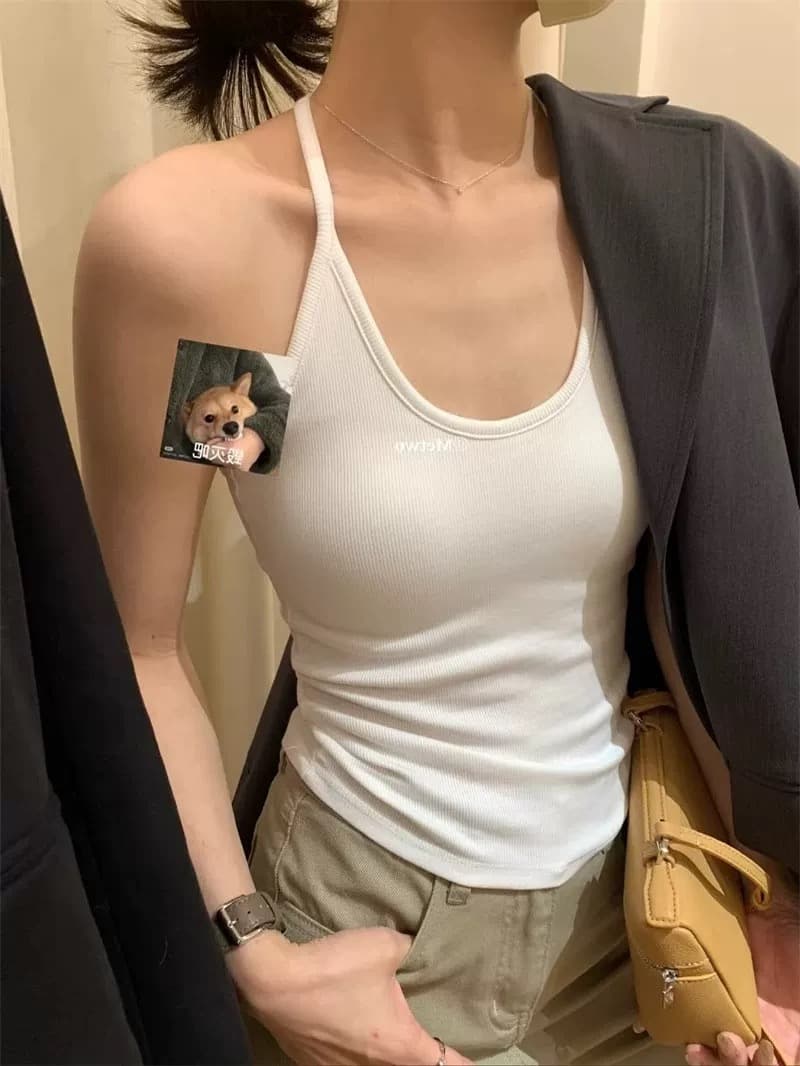 긍정적 인 어깨 u 칼라 캐미솔 봄 여름 벨트 가슴 높은 패드 폭탄 몸매 가꾸기 맨위 기초 다용도 섹션 상세 이미지 5