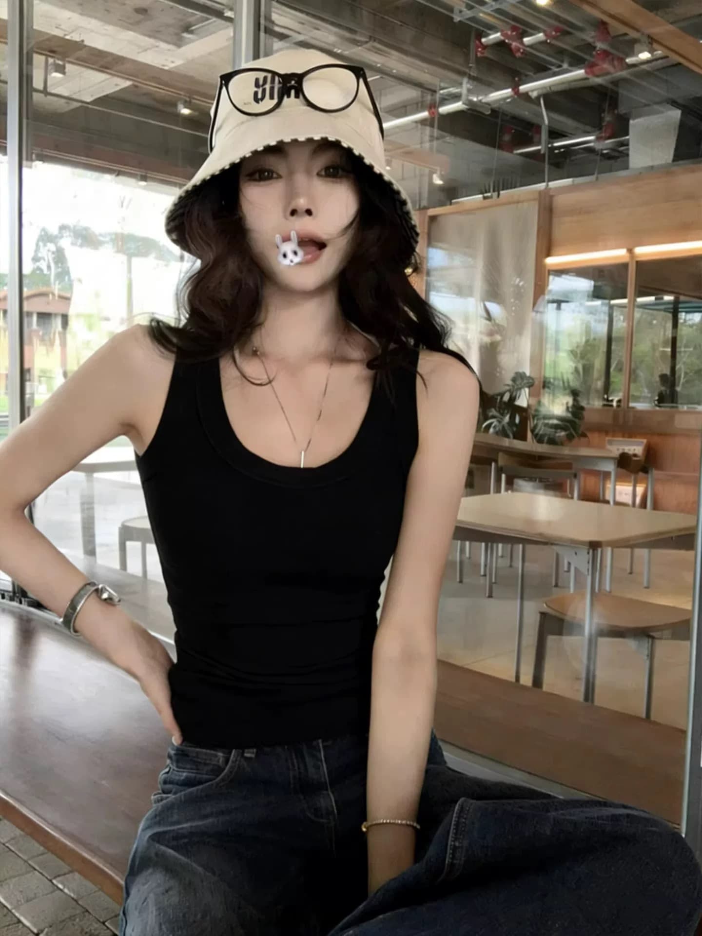 회색 운동 u 칼라 캐미솔 여름 인사이드 가져 가라. 순수한 욕망 몸매 가꾸기 표지 대리인 우유 민소매 맨위 상세 이미지 2