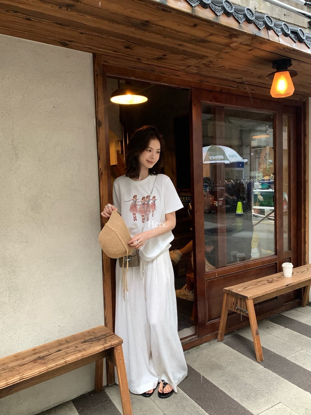 미니멀리즘 일상 캐주얼 소녀 춤추기 반팔 티셔츠 상세 이미지 11