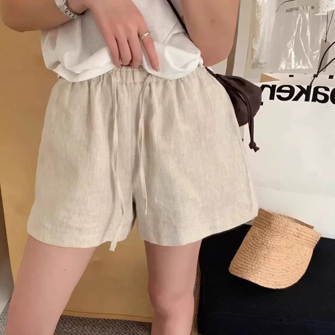 일본식 레트로 면 린넨 화이트 넓은 다리가 짧다. 바지 여성 여름 오래된 돈 바람 루즈핏 슬림해 보이는 한 마디 하이웨이스트 면 린넨 스트레이트 팬츠 상세 이미지 2