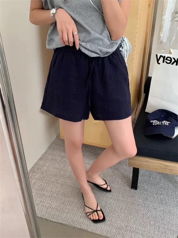 일본식 레트로 면 린넨 화이트 넓은 다리가 짧다. 바지 여성 여름 오래된 돈 바람 루즈핏 슬림해 보이는 한 마디 하이웨이스트 면 린넨 스트레이트 팬츠 상세 이미지 4