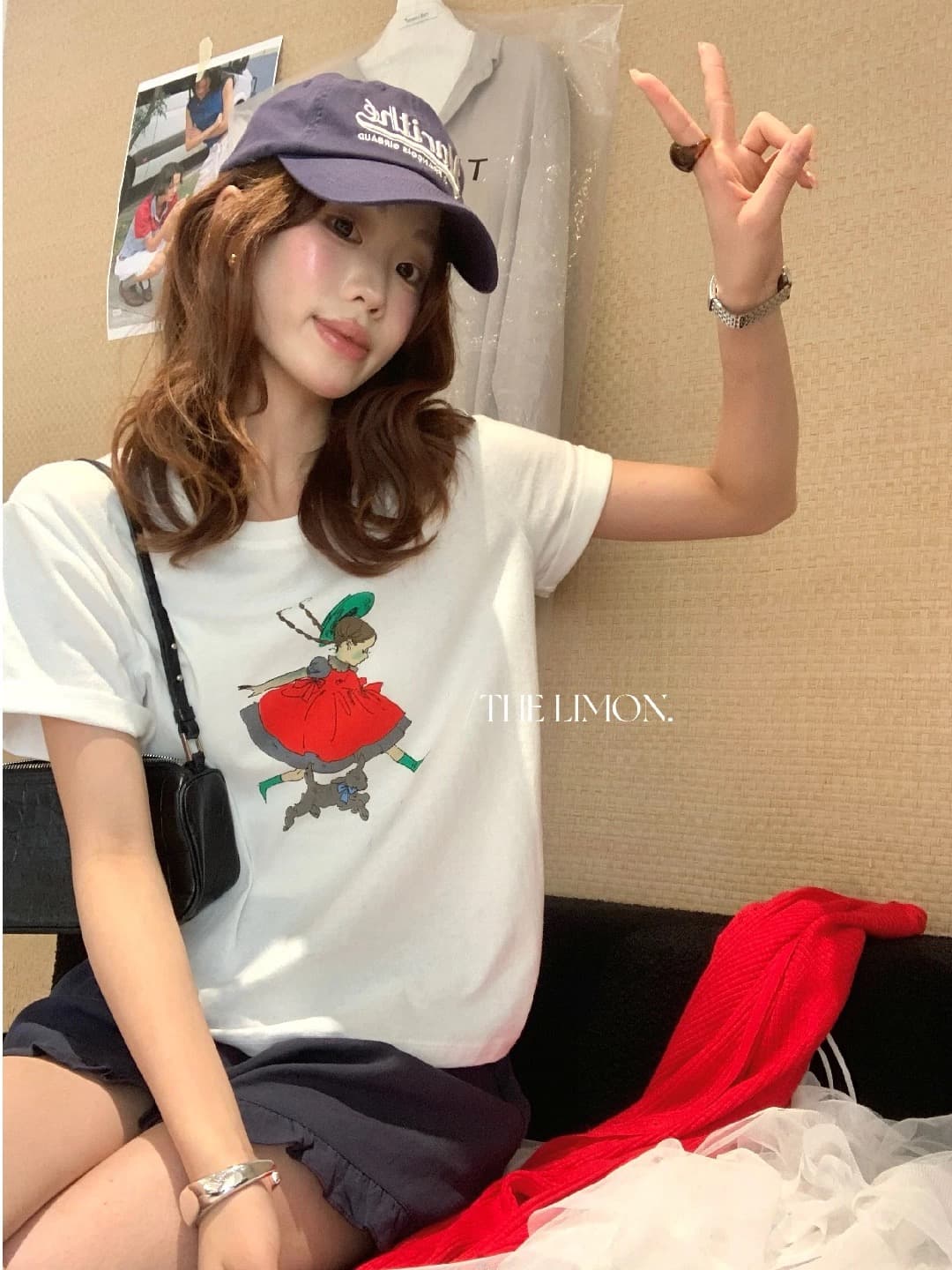 재미있는 소녀 어린 양 t 한 세대 섹션 프린트 루즈핏 캐주얼 반팔 티셔츠 여름 상세 이미지 3