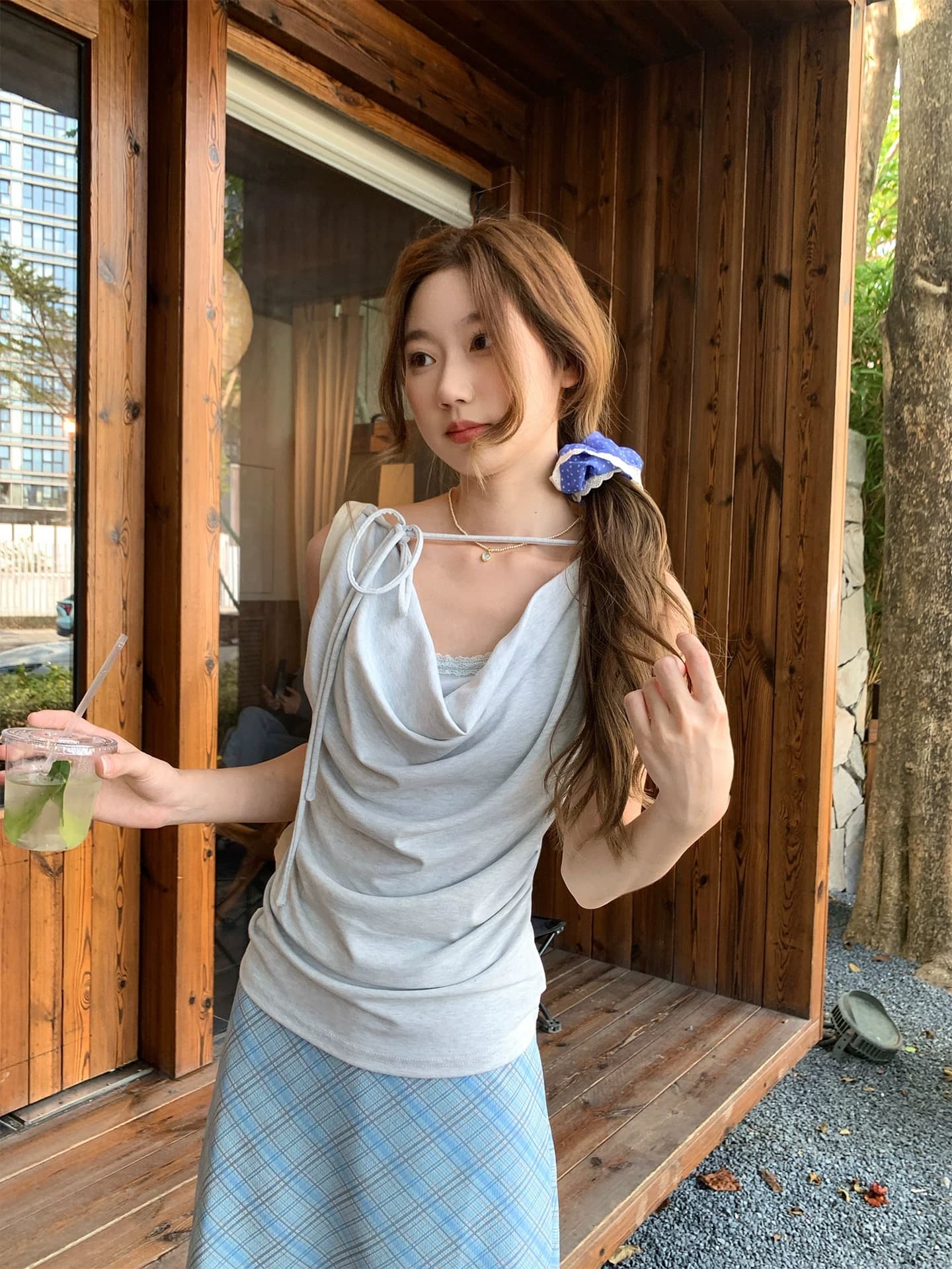 순수한 욕망 흔들다 칼라 페이크 레이어드 민소매 티셔츠 여성 여름 2026 새로운 핫걸 디자인 센스 몸매 가꾸기 맨위 상세 이미지 1
