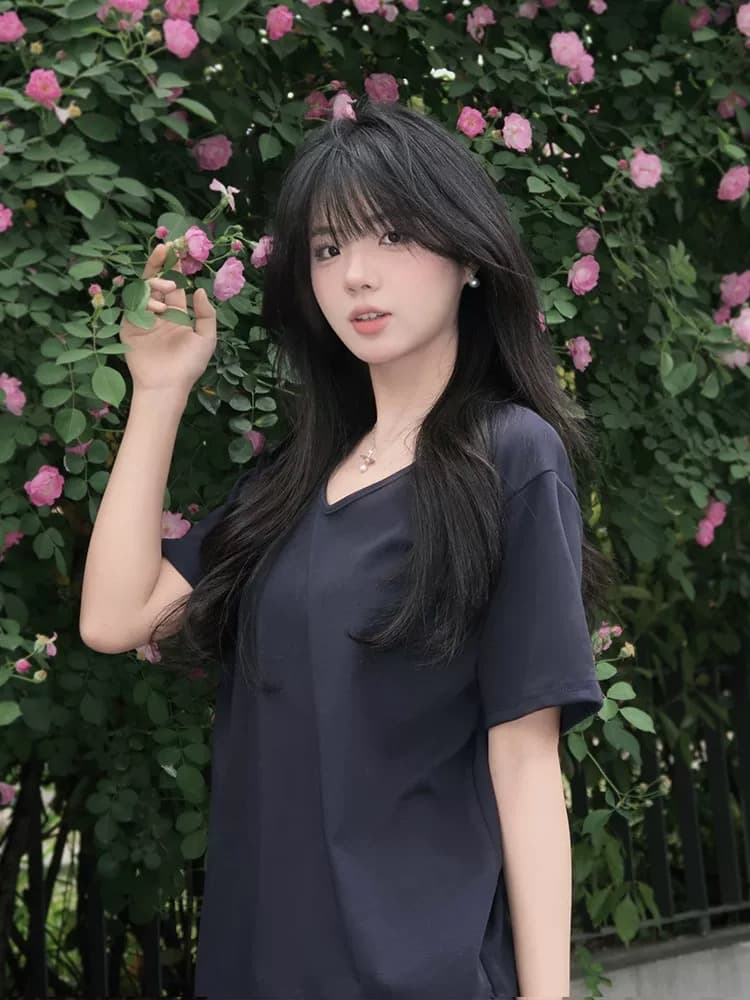 한 부서 느슨함 센스 u 칼라 긍정적 인 어깨 반팔 화이트 티셔츠 여성 여름 오래된 돈 바람 느긋한 루즈핏 슬림해 보이는 캐주얼 맨위 상세 이미지 1