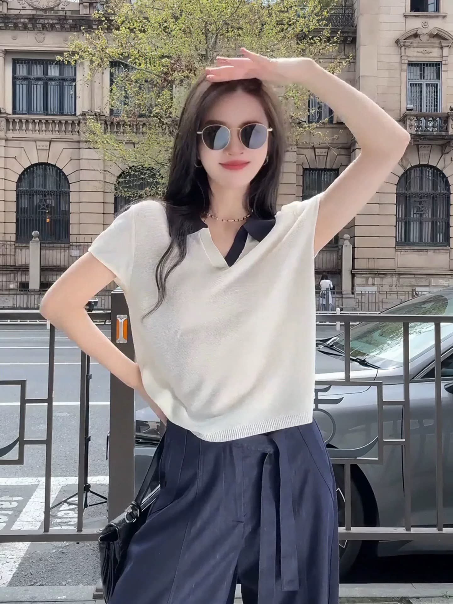 한 부서 품격 폴로 칼라 배색 반팔 티셔츠 여성 2026 여름 새로운 직장 출퇴근 고급 센스 착용 잡아라. 의류