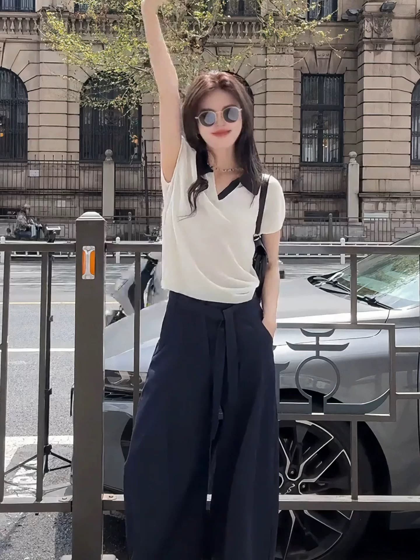 한 부서 품격 폴로 칼라 배색 반팔 티셔츠 여성 2026 여름 새로운 직장 출퇴근 고급 센스 착용 잡아라. 의류 이미지 3