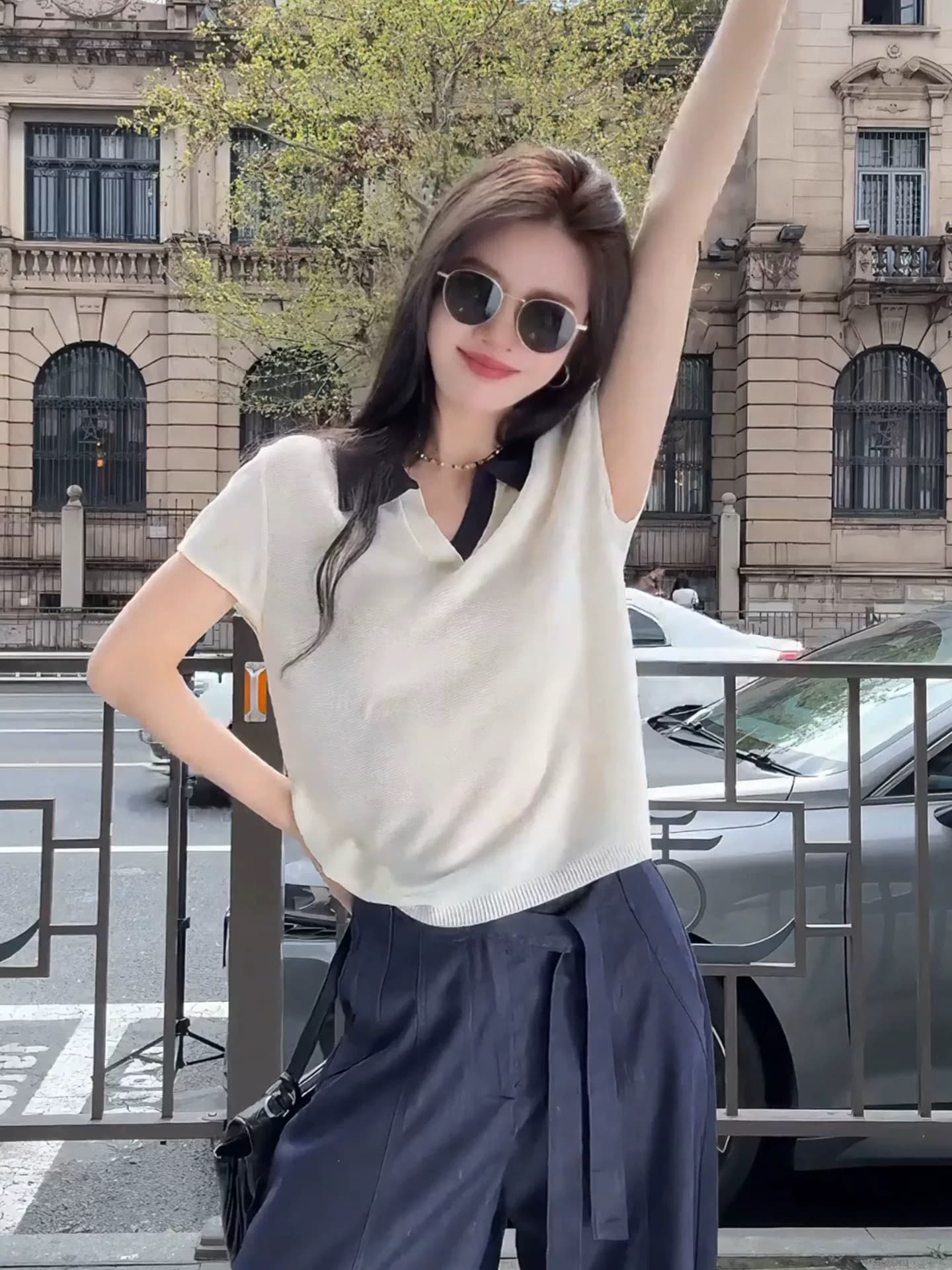 한 부서 품격 폴로 칼라 배색 반팔 티셔츠 여성 2026 여름 새로운 직장 출퇴근 고급 센스 착용 잡아라. 의류 이미지 2