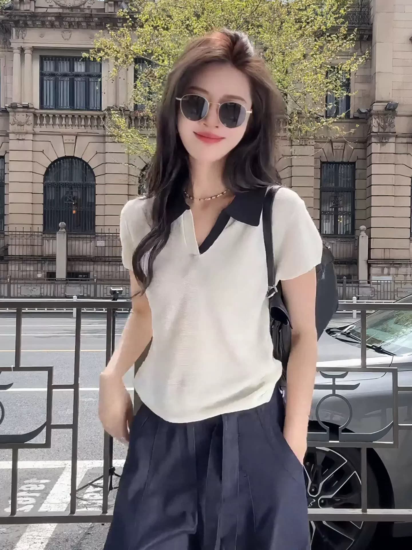 한 부서 품격 폴로 칼라 배색 반팔 티셔츠 여성 2026 여름 새로운 직장 출퇴근 고급 센스 착용 잡아라. 의류 상세 이미지 5