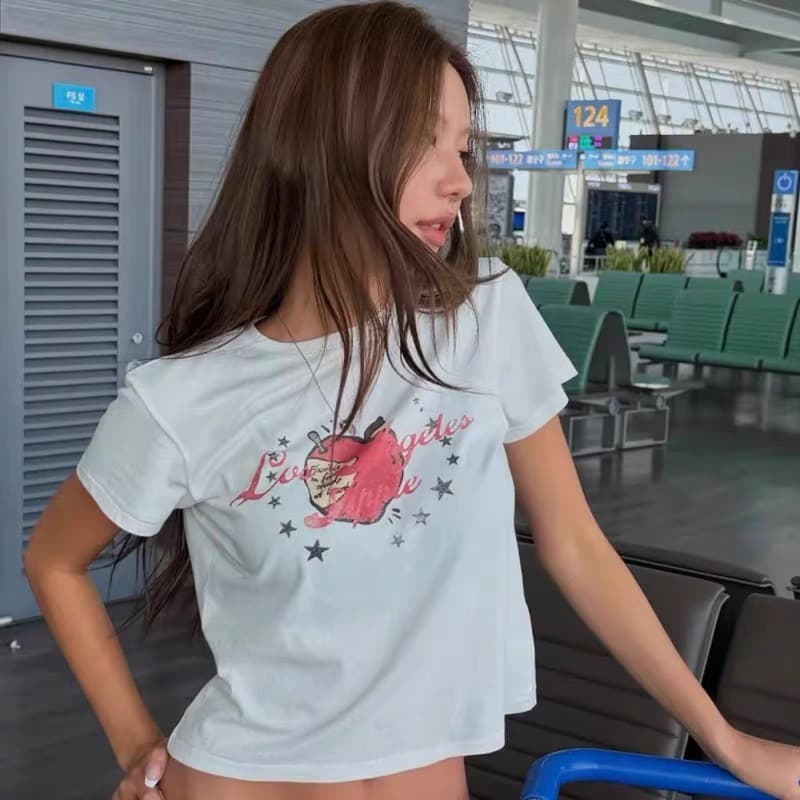 한국 동대문 26 년 여름 새로운 수 있습니다. 프린트 쇼트 스타일 라운드 넥 핫걸 몸매 가꾸기 반팔 ins 바람 상세 이미지 1