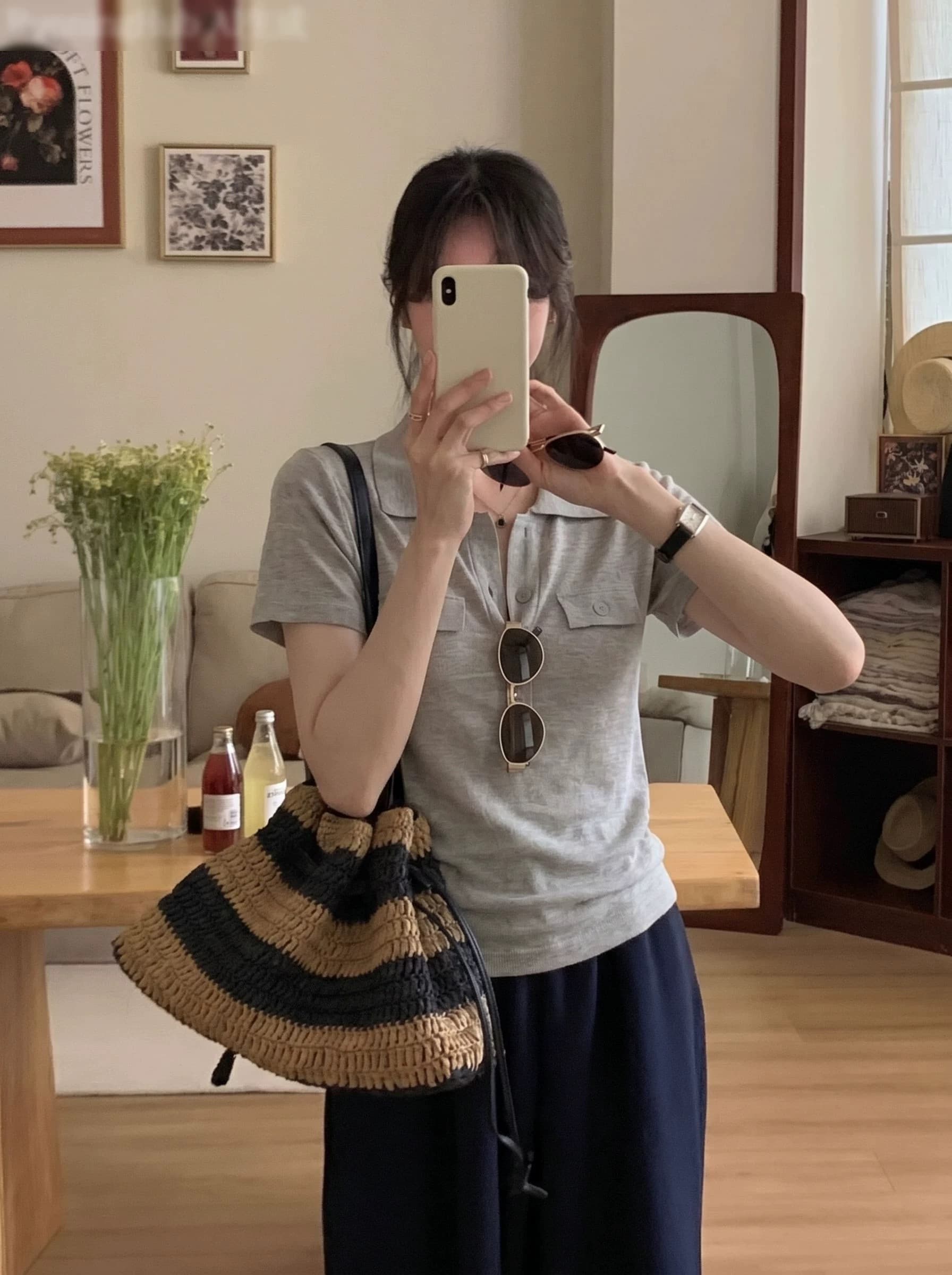 오래된 돈 바람 높음 지혜 센스 POLO 셔츠 폴로 칼라 니트 반팔 여성 여름 얇은 스타일 긍정적 인 어깨 작은 맨위 이미지 2