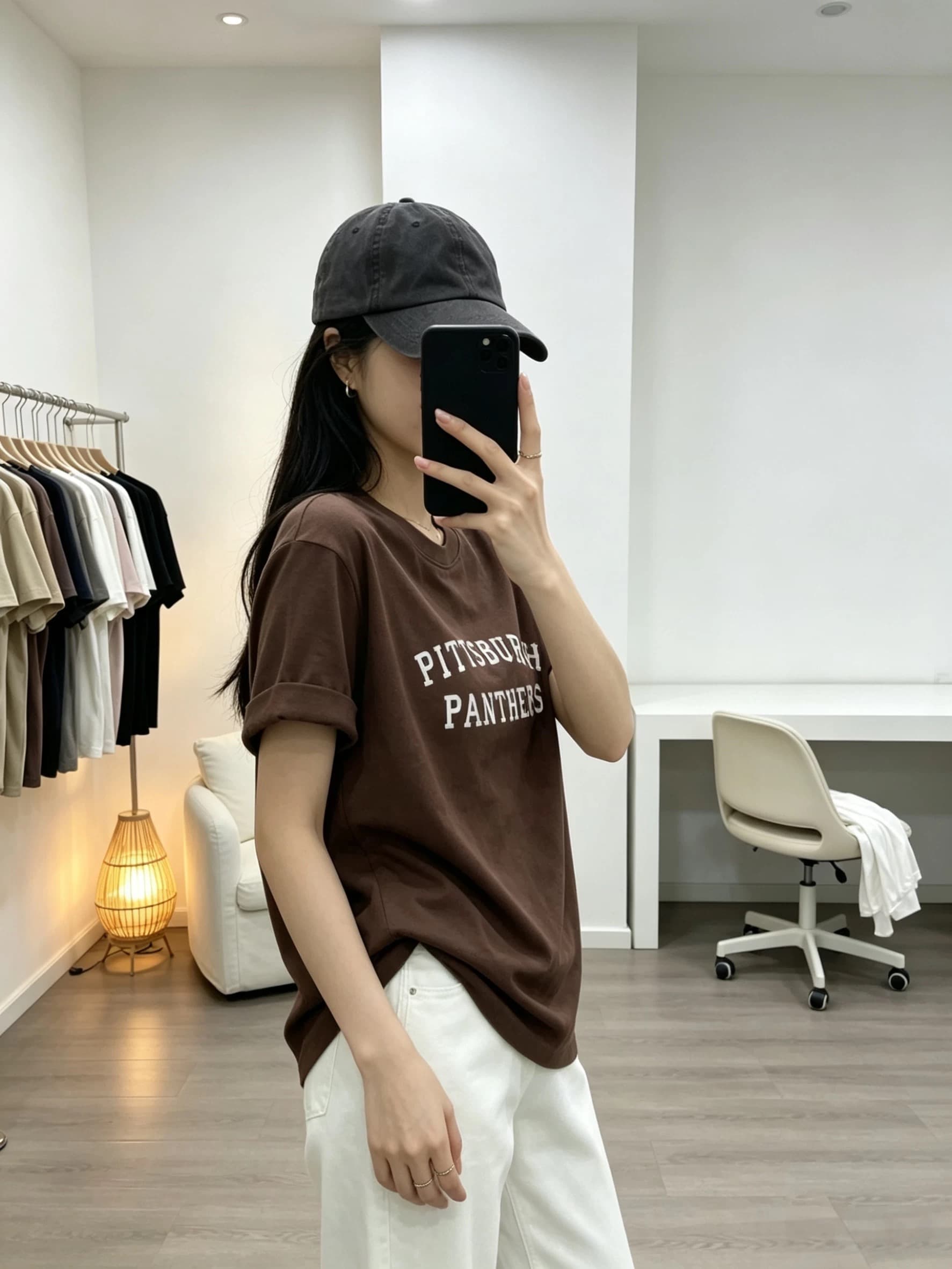 커피 색상 라운드 넥 긍정적 인 어깨 반팔 티셔츠 2026 년 여름 새로운 디자인 센스 작은 대중 슬림해 보이는 다용도 맨위 이미지 4