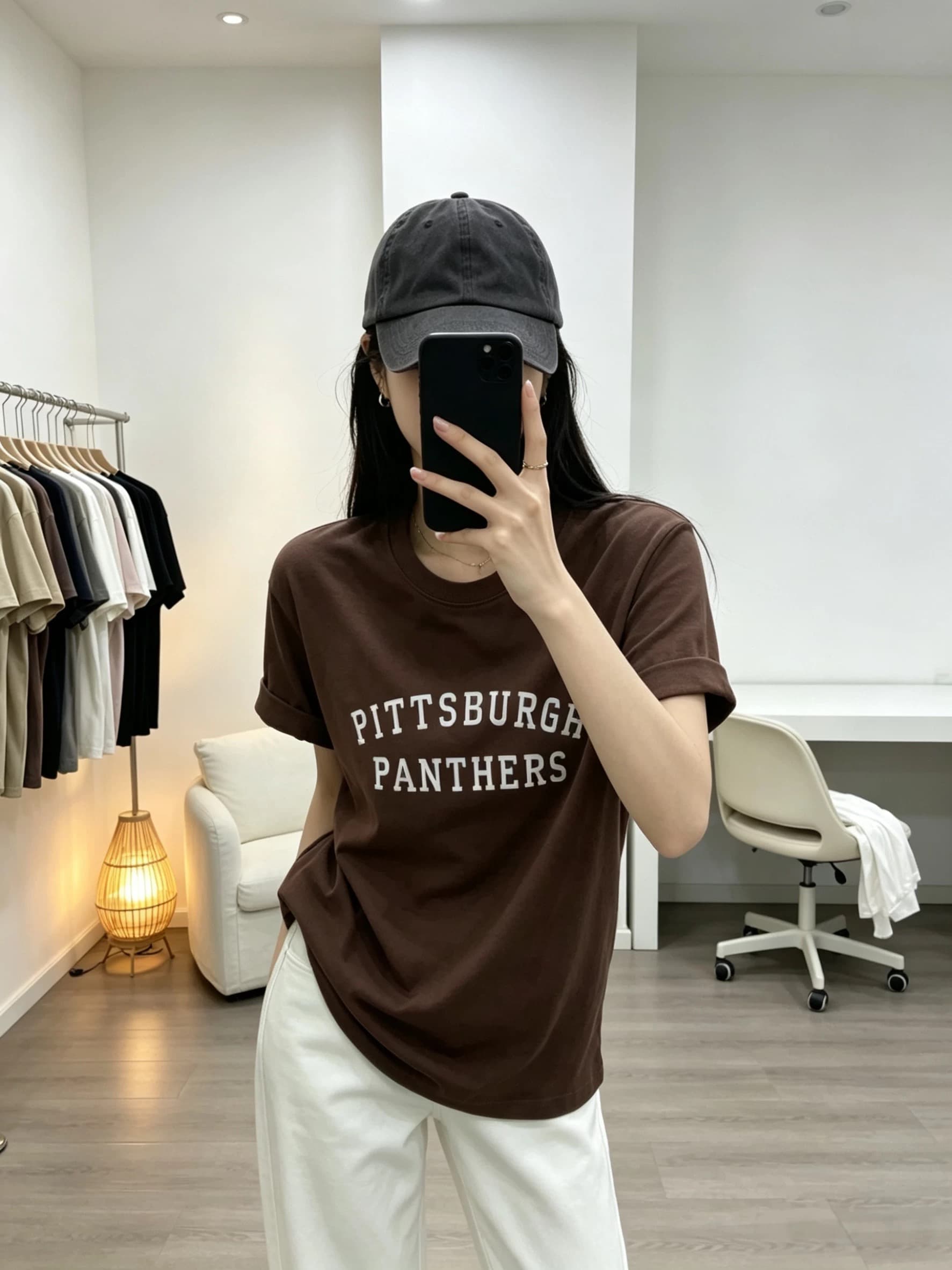 커피 색상 라운드 넥 긍정적 인 어깨 반팔 티셔츠 2026 년 여름 새로운 디자인 센스 작은 대중 슬림해 보이는 다용도 맨위 상세 이미지 5