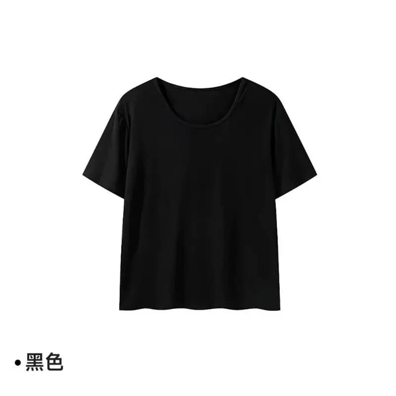 핑크색 루즈핏 u 칼라 반팔 티셔츠 여성 여름 도파민 캐주얼 느긋한 바람 다용도 단색 맨위 이미지 4