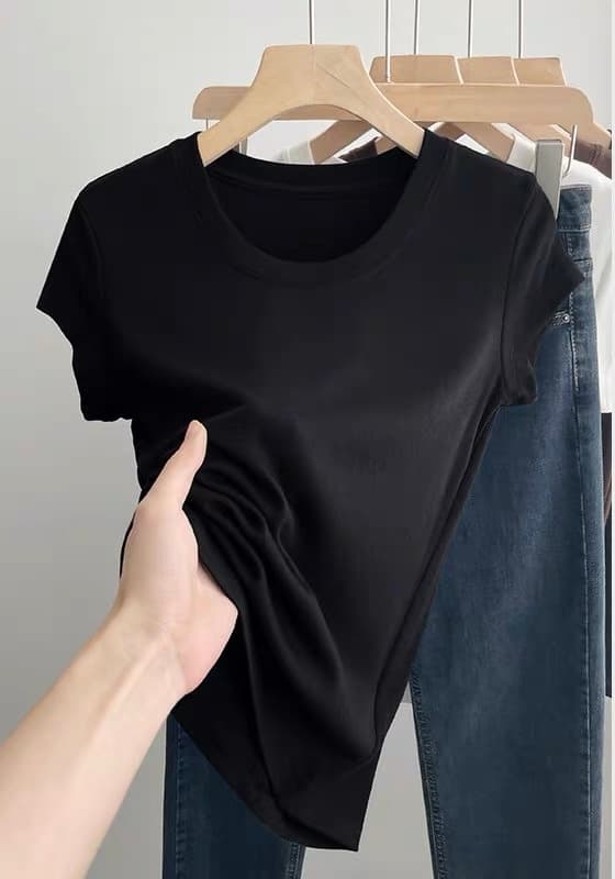 루즈핏 u 칼라 반팔 티셔츠 여성 여름 도파민 캐주얼 느긋한 바람 다용도 단색 맨위 이미지 2