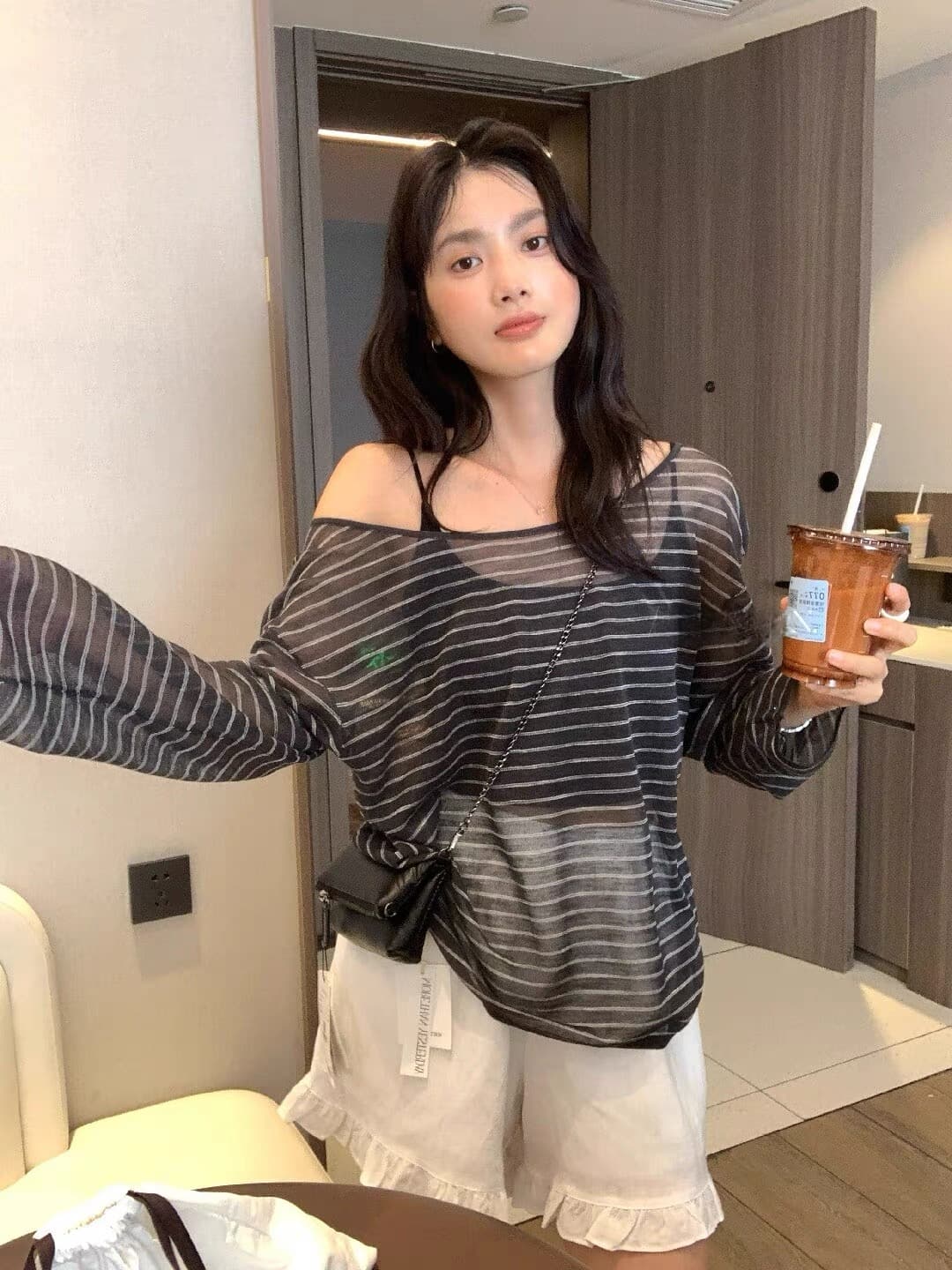 긴팔 티셔츠 맨위 여성 봄 여름 얇은 스타일 느긋한 느슨함 센스 루즈핏 슬림해 보이는 마이크로 ~을 통해 자외선 차단 블라우스