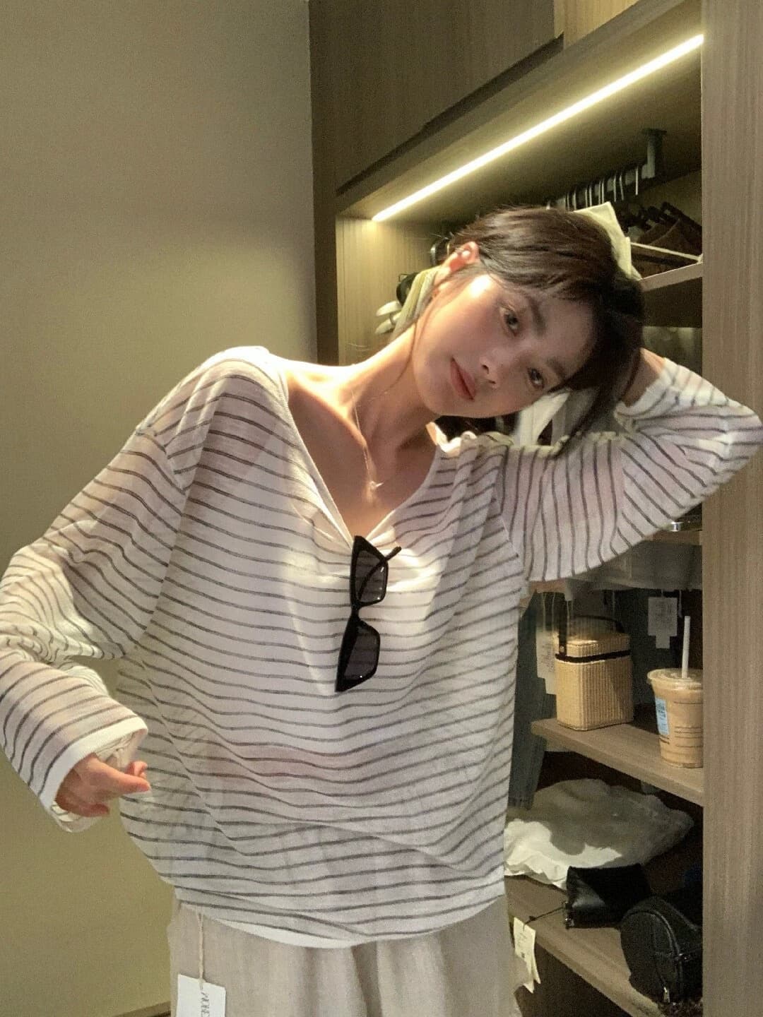긴팔 티셔츠 맨위 여성 봄 여름 얇은 스타일 느긋한 느슨함 센스 루즈핏 슬림해 보이는 마이크로 ~을 통해 자외선 차단 블라우스 이미지 4