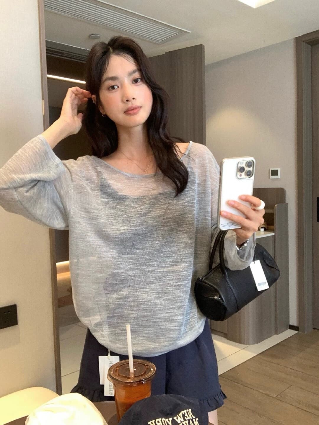 긴팔 티셔츠 맨위 여성 봄 여름 얇은 스타일 느긋한 느슨함 센스 루즈핏 슬림해 보이는 마이크로 ~을 통해 자외선 차단 블라우스 상세 이미지 7