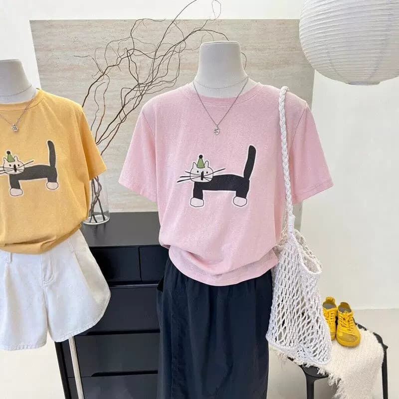한 부서 고유 한 아름다운 화이트 프린트 반팔 티셔츠 여성 여름 고급 센스 얇은 스타일 루즈핏 연령 감소 맨위 상세 이미지 1