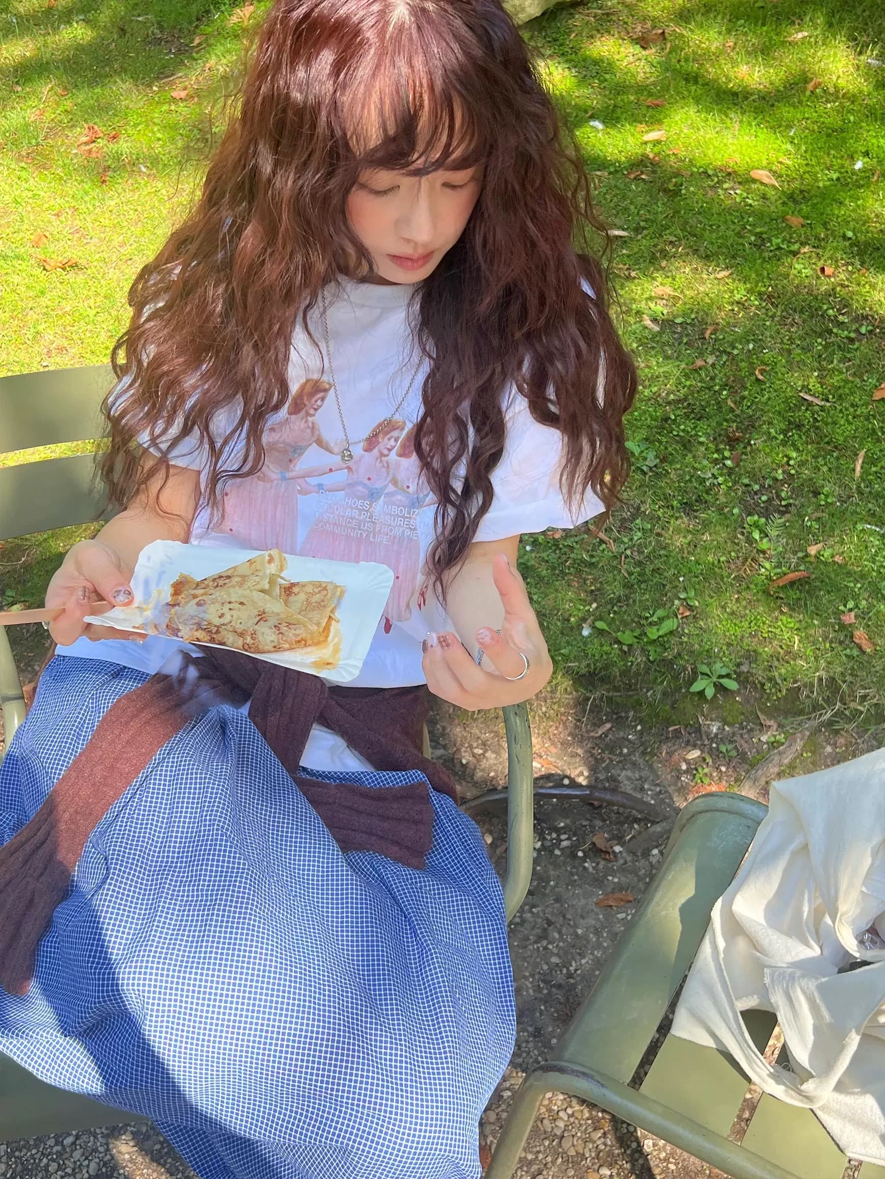 작은 대중 프랑스식 발레 연령 감소 만화 프린트 캐주얼 다용도 루즈핏 순면 편안함 반팔 티셔츠 이미지 2