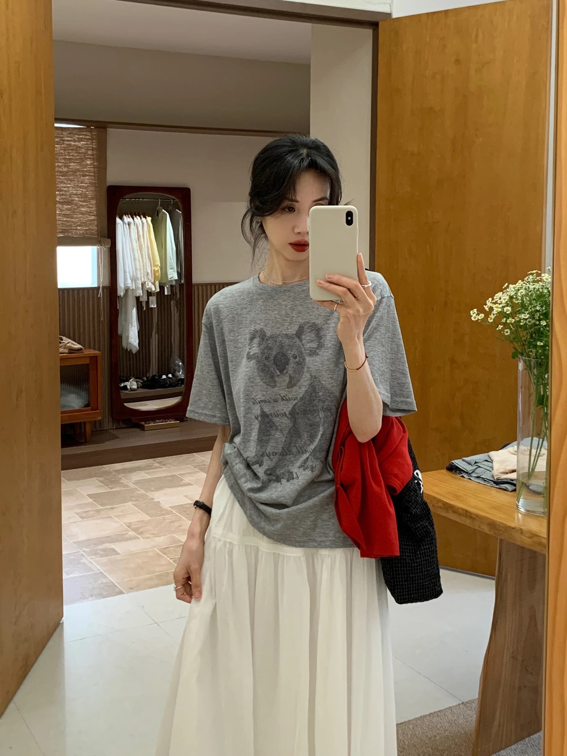 미니멀리즘 회색 시험 당겨서 프린트 루즈핏 에디션 슈퍼 부드러운 티셔츠 여성 여름 섹션 느긋한 아니요 명중 섹션 슬림해 보이는 맨위 이미지 3