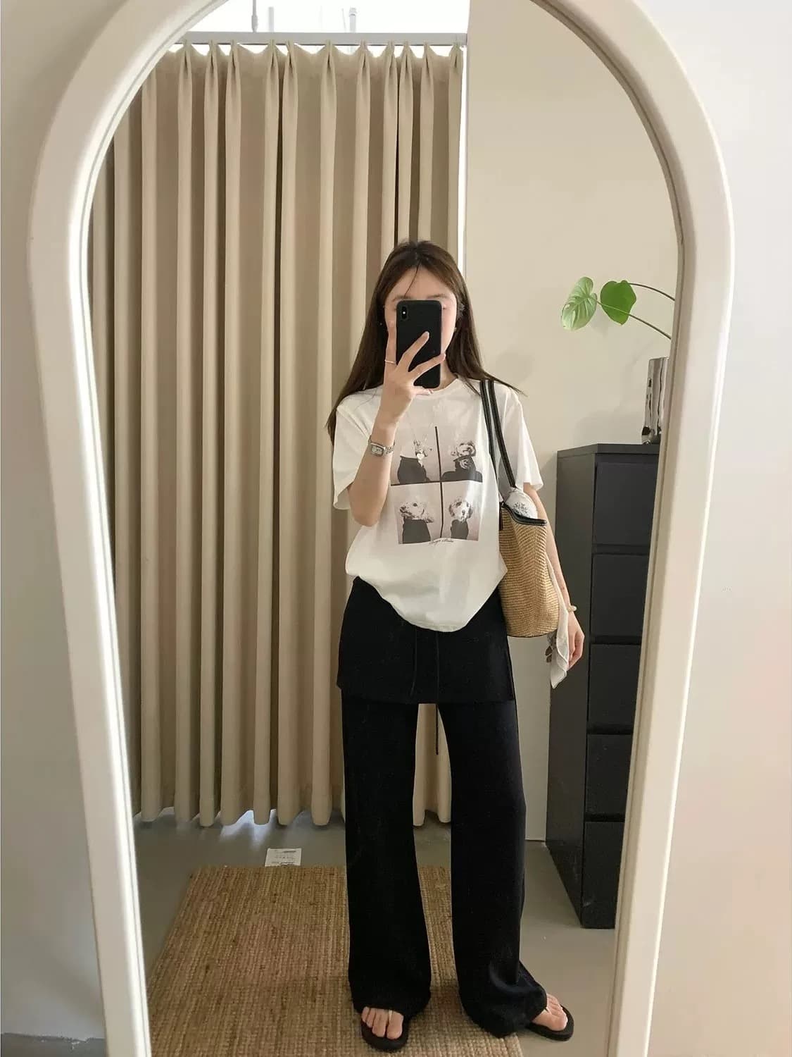 한 부서 chic 착용 가져 가라. 강아지 프린트 라운드 넥 반팔 티셔츠 여성 여름 캐주얼 루즈핏 다용도 동정 맨위 얇은 상세 이미지 6