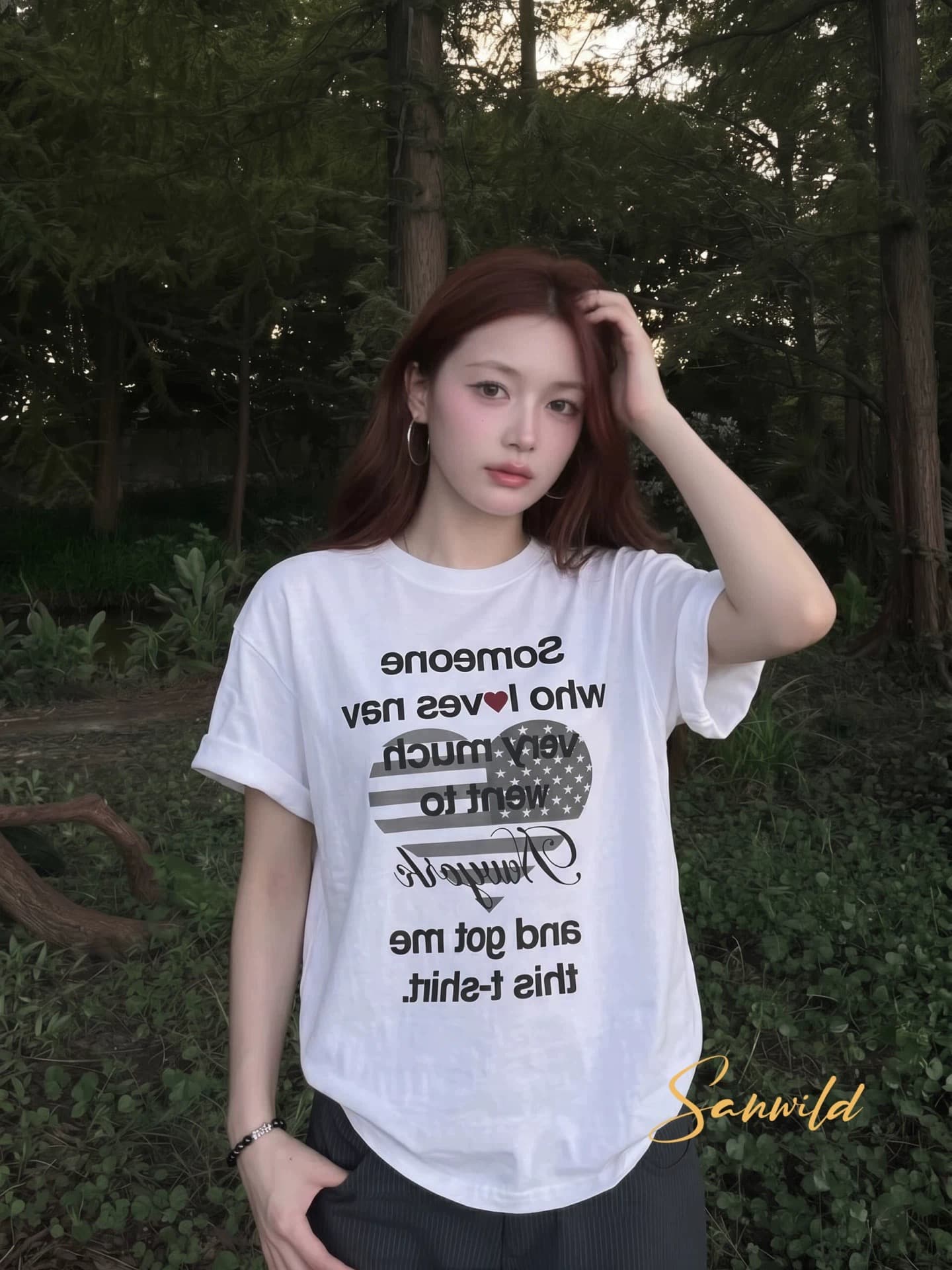 아메리칸 여름 캐주얼 바람 알파벳 프린트 반팔 티셔츠 여성 라운드 넥 화이트 루즈핏 맨위