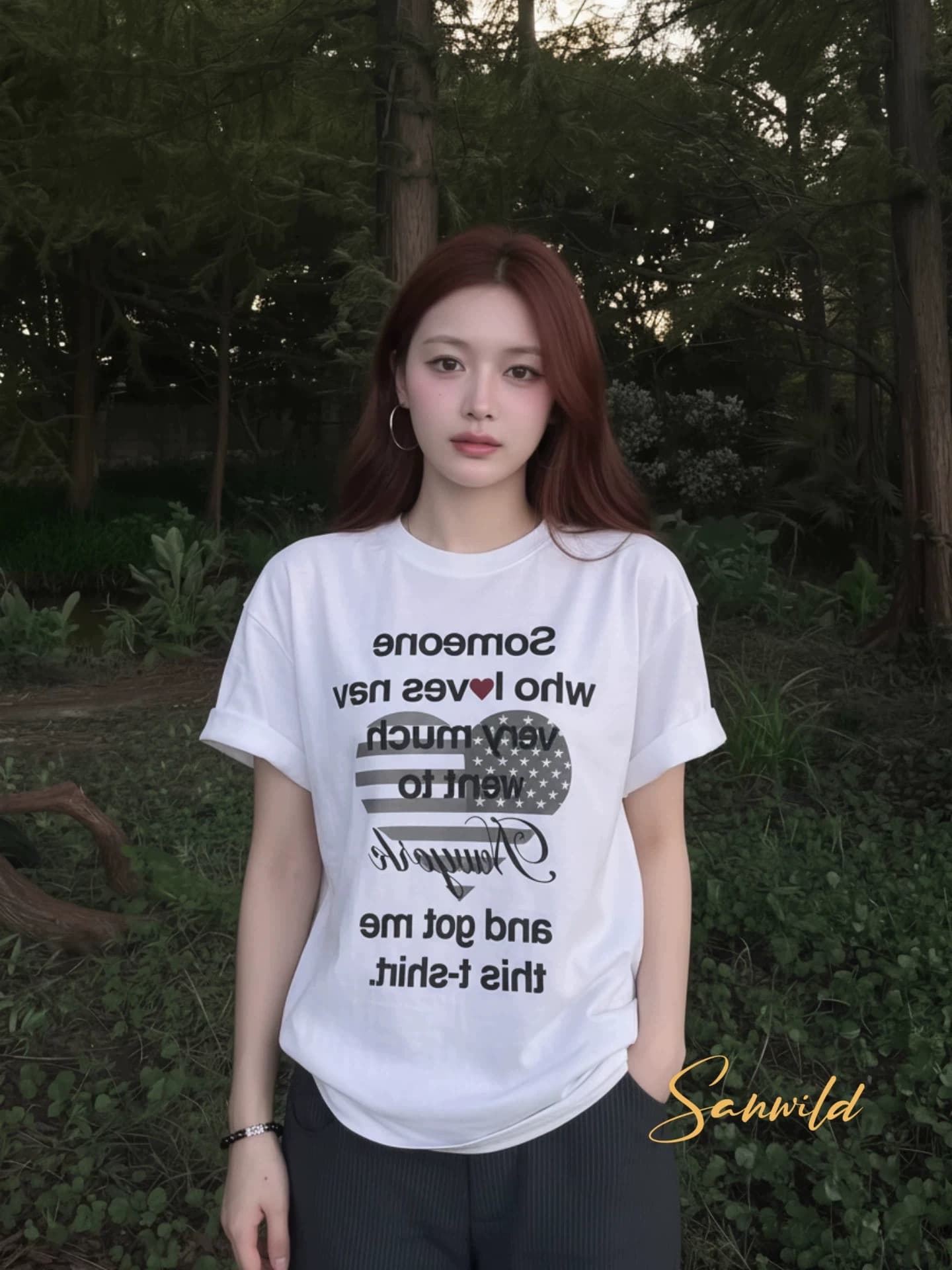 아메리칸 여름 캐주얼 바람 알파벳 프린트 반팔 티셔츠 여성 라운드 넥 화이트 루즈핏 맨위 이미지 3