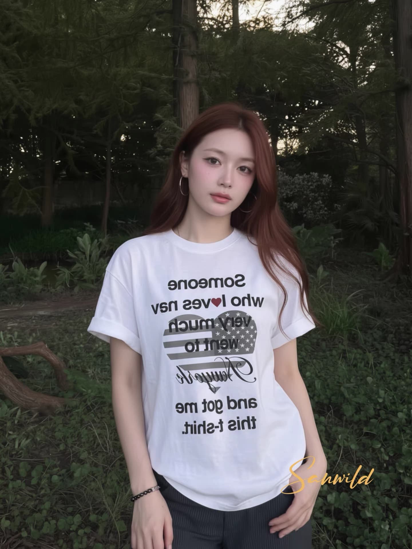 아메리칸 여름 캐주얼 바람 알파벳 프린트 반팔 티셔츠 여성 라운드 넥 화이트 루즈핏 맨위 상세 이미지 1