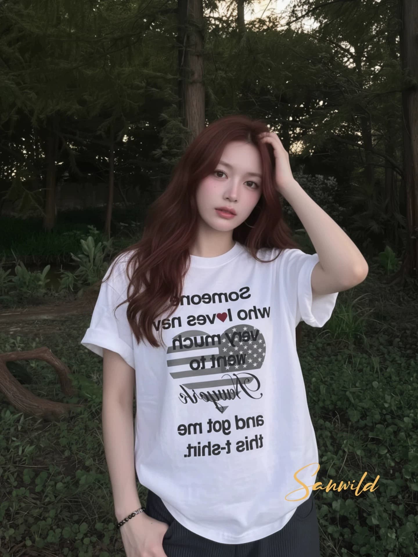 아메리칸 여름 캐주얼 바람 알파벳 프린트 반팔 티셔츠 여성 라운드 넥 화이트 루즈핏 맨위 상세 이미지 3