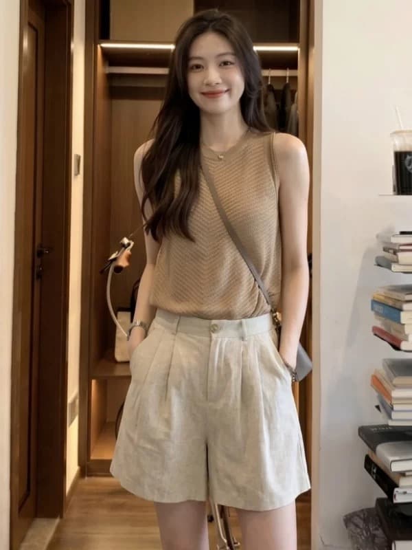 면 린넨 넓은 다리가 짧다. 바지 여성 여름 얇은 스타일 2026 새로운 올해 인기 폭발 아마 캐주얼 중 바지 외출용 이미지 3