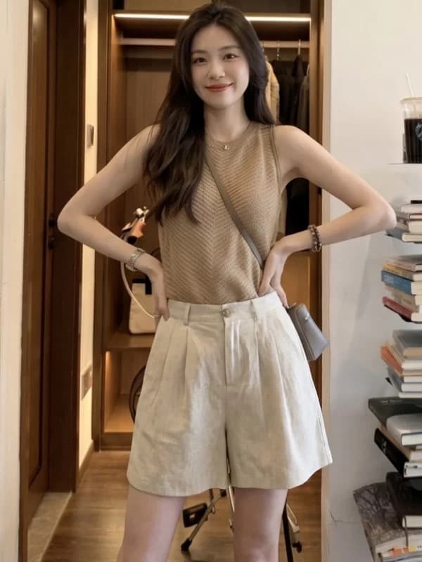면 린넨 넓은 다리가 짧다. 바지 여성 여름 얇은 스타일 2026 새로운 올해 인기 폭발 아마 캐주얼 중 바지 외출용 상세 이미지 1