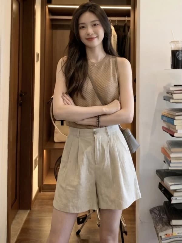 면 린넨 넓은 다리가 짧다. 바지 여성 여름 얇은 스타일 2026 새로운 올해 인기 폭발 아마 캐주얼 중 바지 외출용 상세 이미지 3
