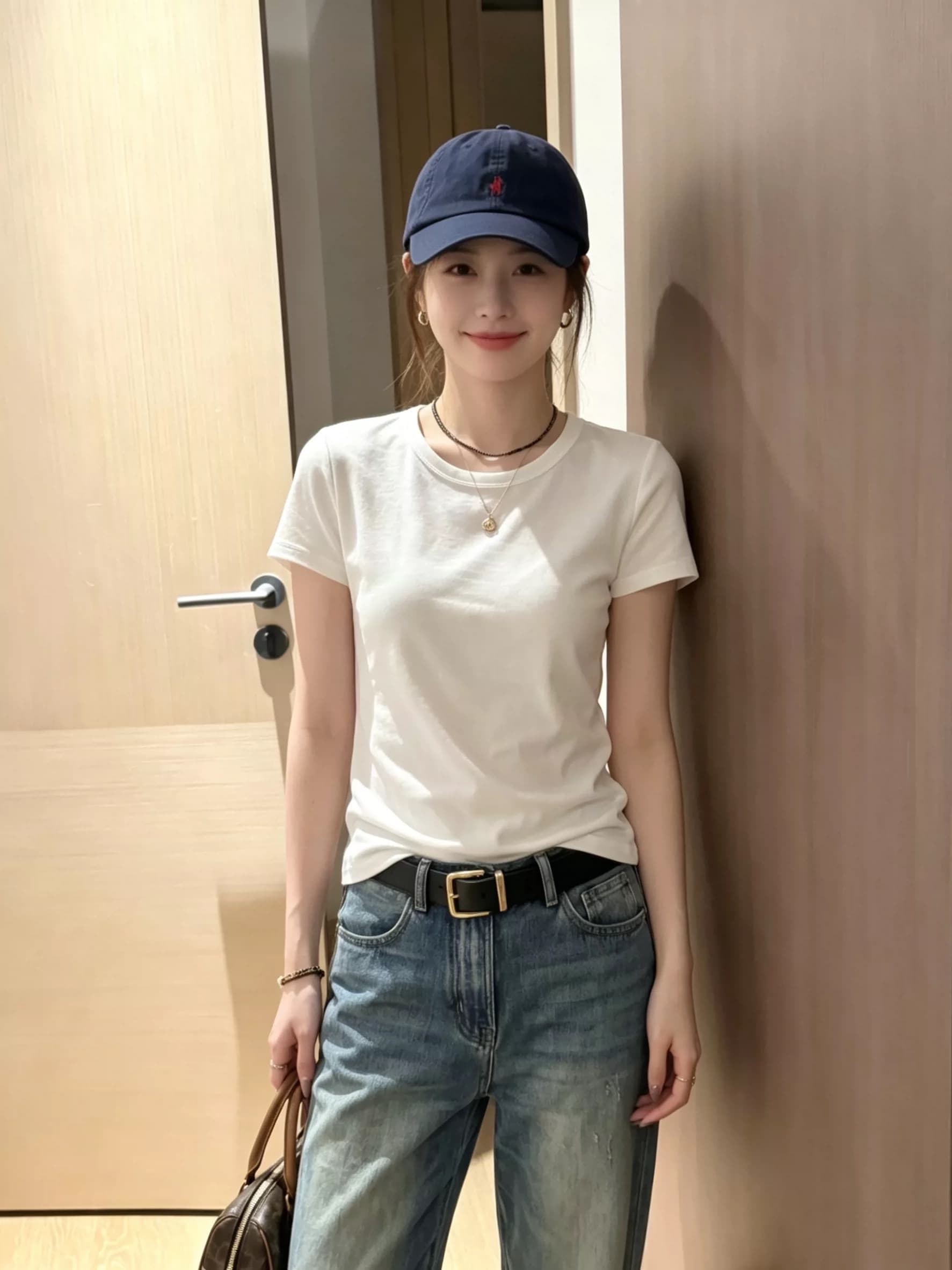 한 부서 커피 색상 라운드 넥 반팔 티셔츠 여성 여름 2026 새로운 오래된 돈 바람 몸매 가꾸기 슬림해 보이는 캐주얼 긍정적 인 어깨 의류 이미지 4