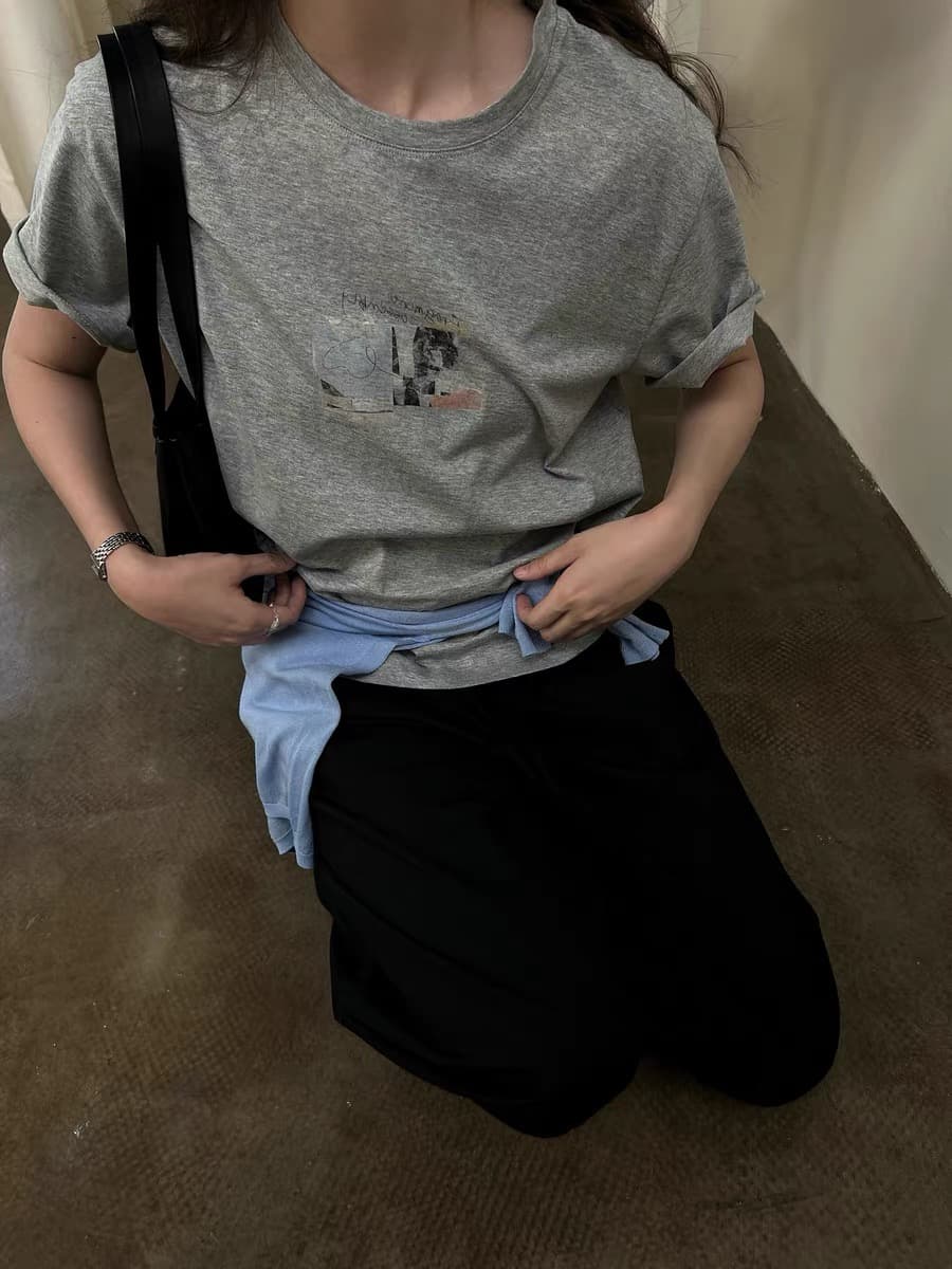 한 부서 레트로 꽃 회색 알파벳 프린트 반팔 여성 여름 얇은 스타일 루즈핏 티셔츠 캐주얼 맨위 2026 새로운