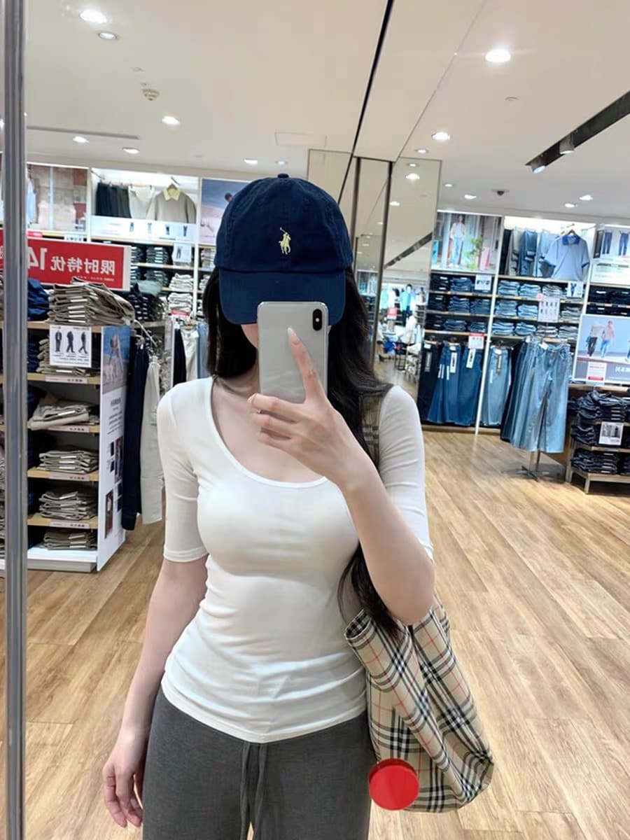핫걸 순수한 욕망 섹시함 u 칼라 중간 소매 티셔츠 여성 여름 기초 섹션 모래 시계 허리 만화 몸 몸매 가꾸기 만나는 맨위 상세 이미지 5