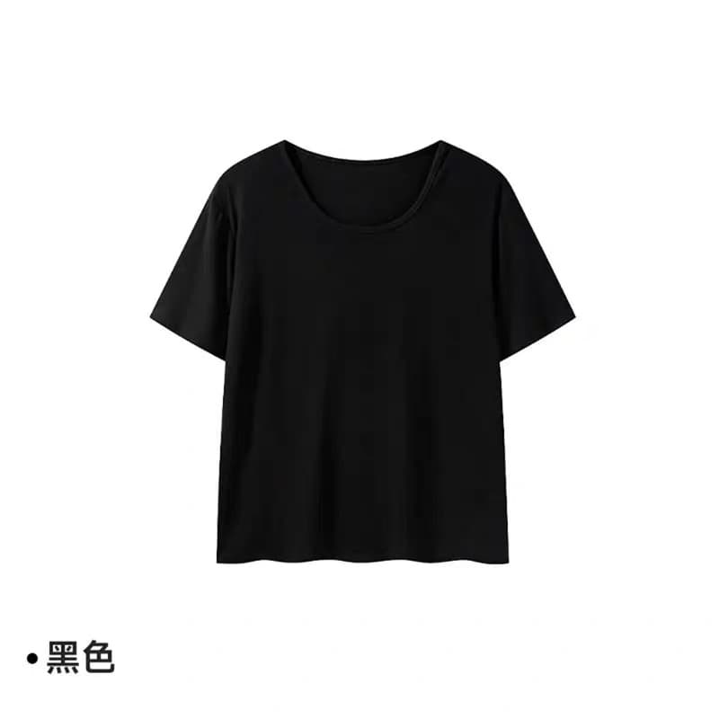 핑크색 루즈핏 u 칼라 반팔 티셔츠 여성 여름 도파민 캐주얼 느긋한 바람 다용도 단색 맨위 이미지 4