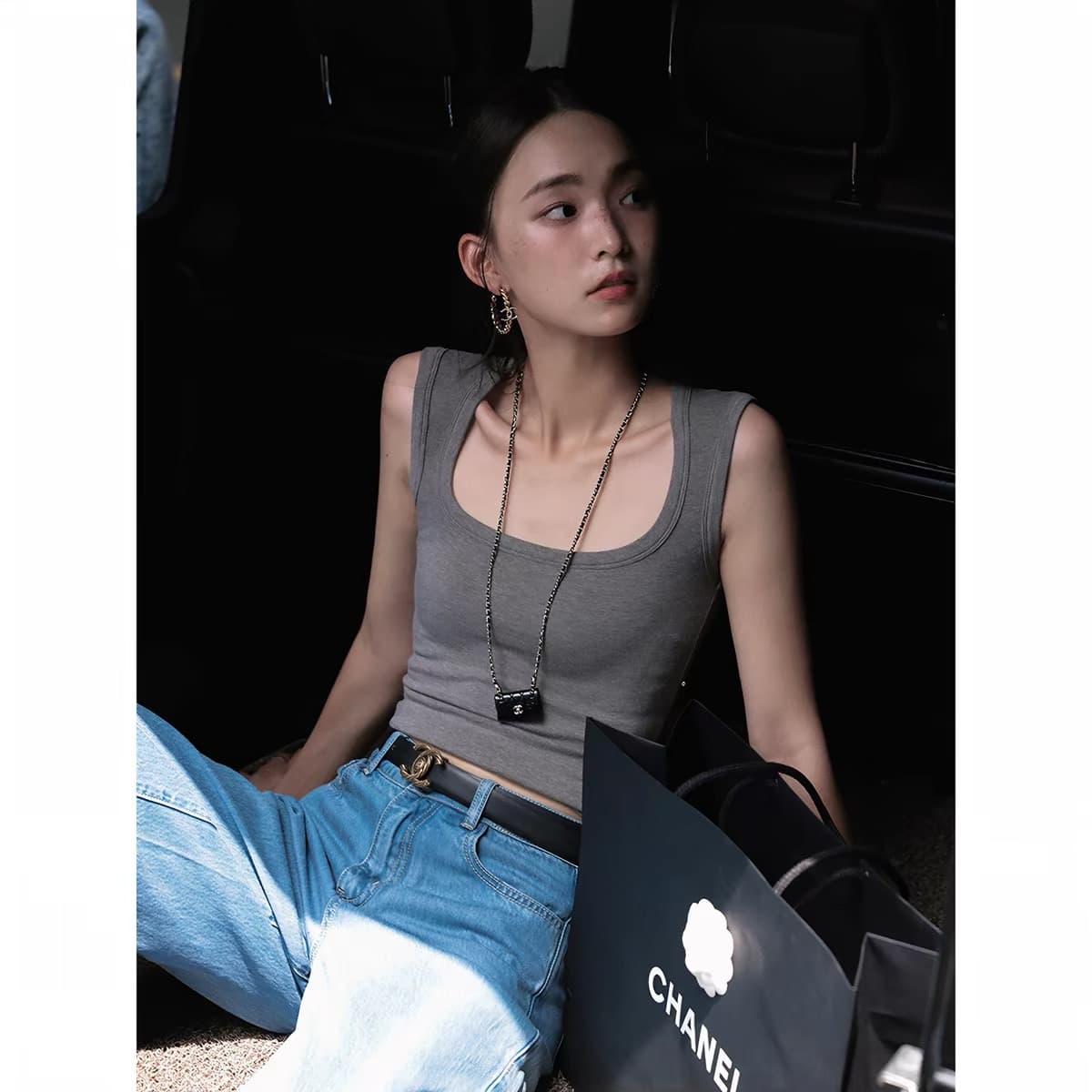 핫걸 몸매 가꾸기 슬림해 보이는 조끼 여성 레저 다용도 아메리칸 u 칼라 민소매 맨위 여름 상세 이미지 1