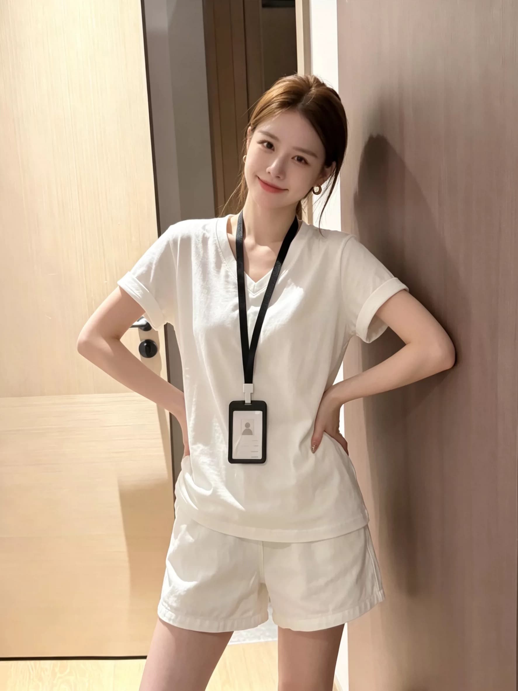 오래된 돈 바람 화이트 V넥 긍정적 인 어깨 반팔 티셔츠 여성 여름 2026 새로운 고급 센스 느긋한 루즈핏 캐주얼 맨위 이미지 2
