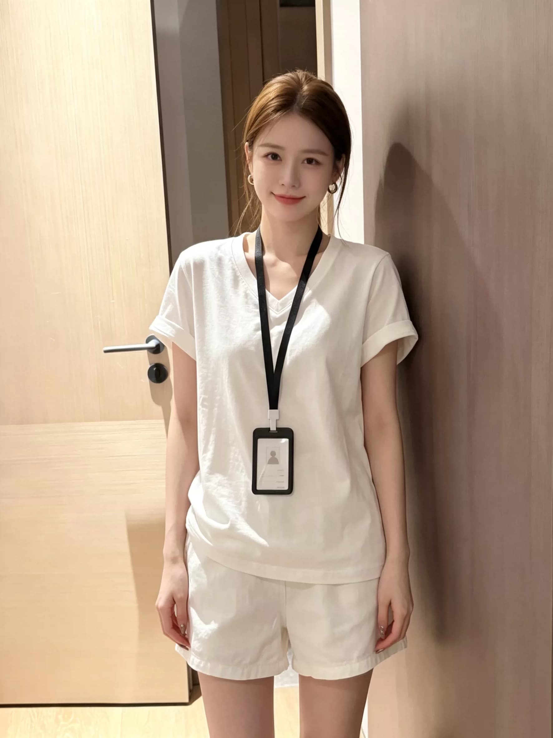 오래된 돈 바람 화이트 V넥 긍정적 인 어깨 반팔 티셔츠 여성 여름 2026 새로운 고급 센스 느긋한 루즈핏 캐주얼 맨위 상세 이미지 2