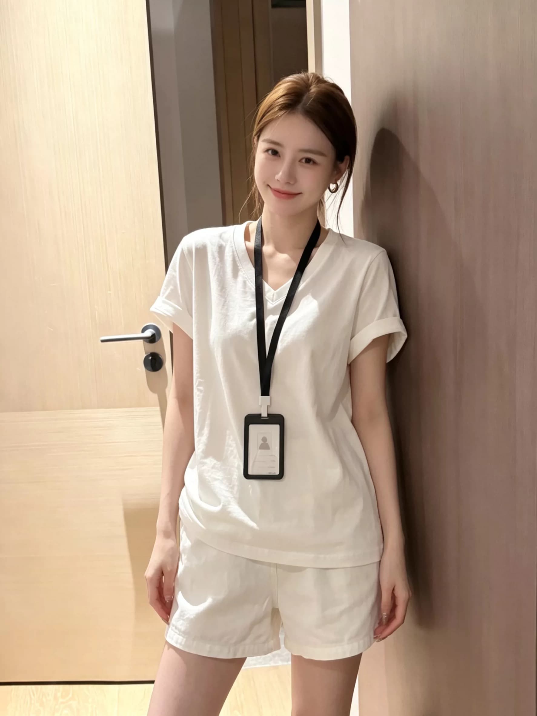 오래된 돈 바람 화이트 V넥 긍정적 인 어깨 반팔 티셔츠 여성 여름 2026 새로운 고급 센스 느긋한 루즈핏 캐주얼 맨위 상세 이미지 6