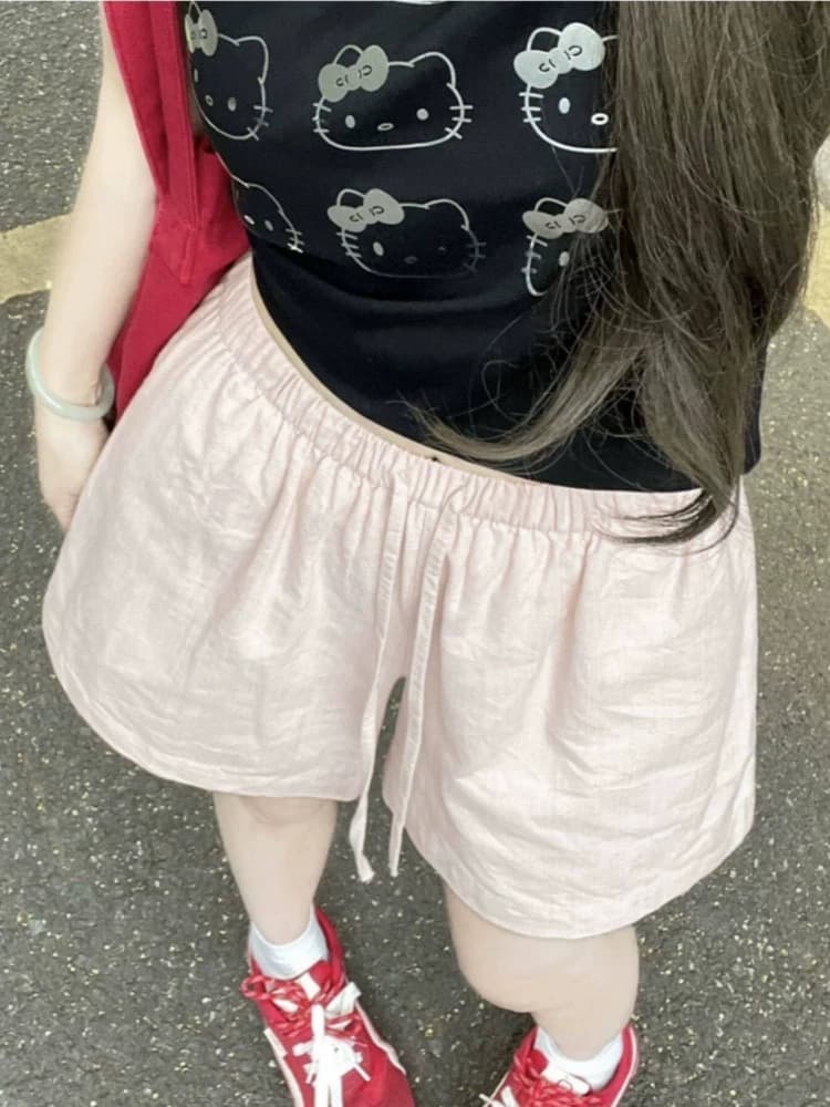 파란색 와이드 레그 팬츠 반바지 여성 여름 얇은 스타일 2026 새로운 외출용 한 마디 아마 면 린넨 캐주얼 운동 바지 이미지 3